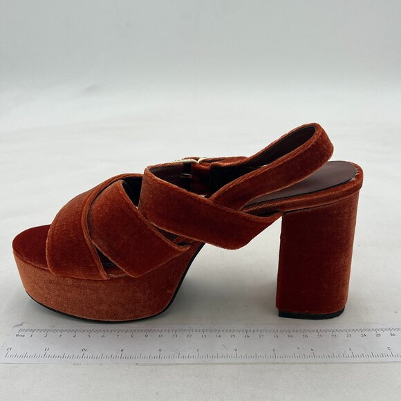 FSJ Brown Peep Toe Chunky High Heels Platform Sandals Ankle Strap Velvet Shoes - Picture 2 of 8